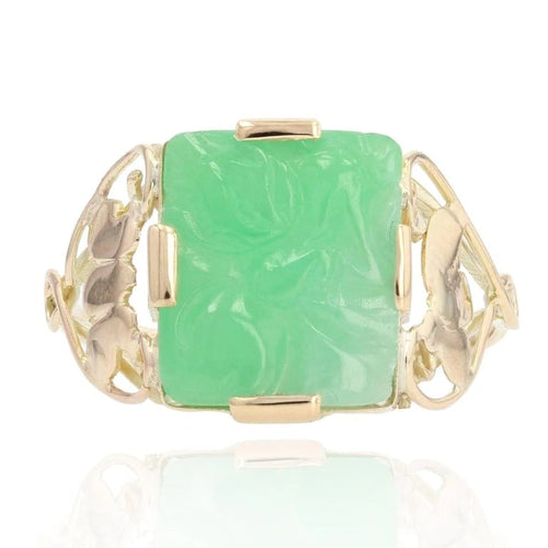 Bague 59 Bague Art déco en or jaune 14 carats et jade gravé 58 Facettes 22-225