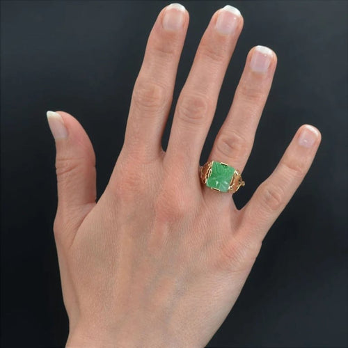 Bague 59 Bague Art déco en or jaune 14 carats et jade gravé 58 Facettes 22-225