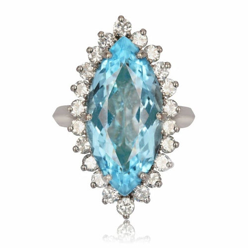 Bague 53 Bague marquise aigue-marine et diamants en or blanc 18 carats 58 Facettes 22-115