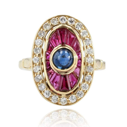 Bague 54 Bague Art déco en or jaune 18 carats rubis saphir et diamants 58 Facettes 22-119