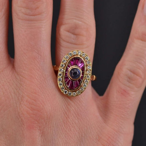 Bague 54 Bague Art déco en or jaune 18 carats rubis saphir et diamants 58 Facettes 22-119