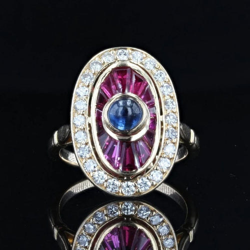 Bague 54 Bague Art déco en or jaune 18 carats rubis saphir et diamants 58 Facettes 22-119