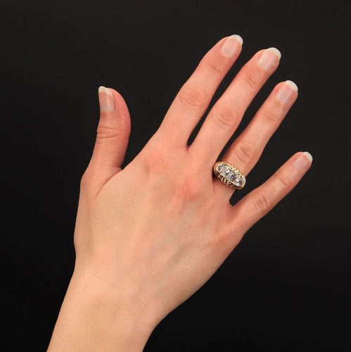 Bague 54 Bague tank en or jaune 18 carats et platine aux diamants 58 Facettes 21-794