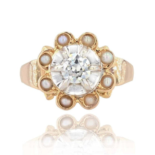 Bague 52 Bague ancienne - Motif fleur en or rose avec diamant et perles 58 Facettes 21-611