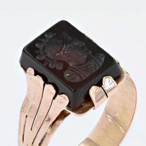 Bague 54 Bague ancienne - Intaille sur agate en or rose 18 carats 58 Facettes 21-376A