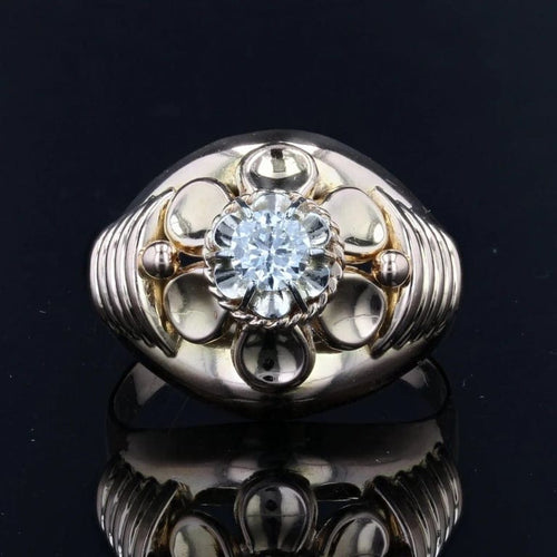 Bague 55 Bague dôme fleur vintage en or rose 18 carats et diamant 58 Facettes 21-354