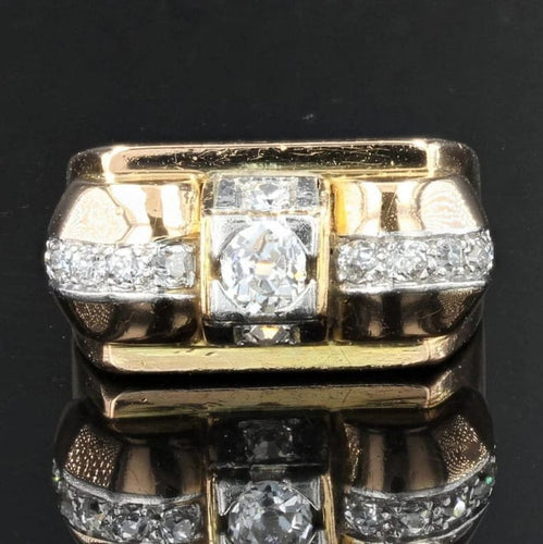Bague 54 Bague tank vintage en or jaune et platine avec diamants 58 Facettes 21-307