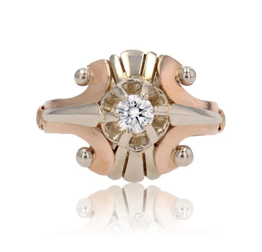 Bague 54 Bague vintage en or rose et or blanc 18 carats, diamant 58 Facettes 21-384