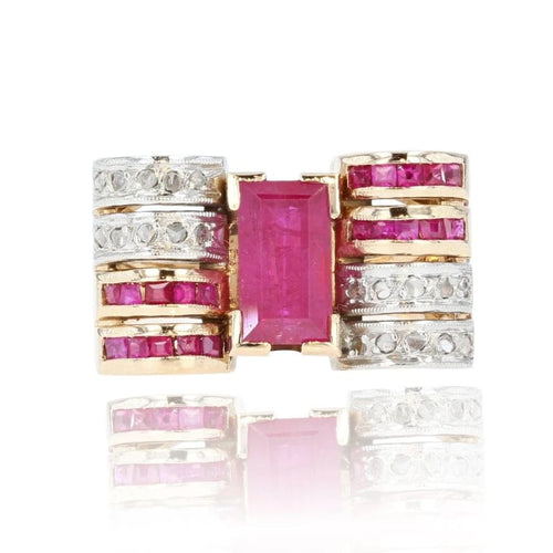 Bague 55 Bague tank rubis et diamants en or jaune 18 carats et platine 58 Facettes 21-557