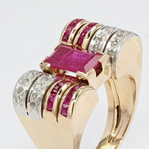 Bague 55 Bague tank rubis et diamants en or jaune 18 carats et platine 58 Facettes 21-557