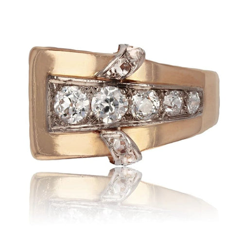 Bague 54 Bague tank asymétrique en or rose 18 carats et diamants 58 Facettes 20-523-54