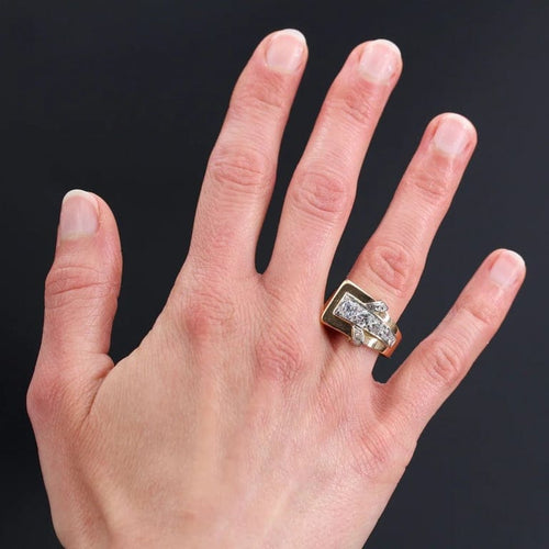Bague 54 Bague tank asymétrique en or rose 18 carats et diamants 58 Facettes 20-523-54
