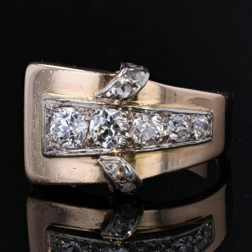Bague 54 Bague tank asymétrique en or rose 18 carats et diamants 58 Facettes 20-523-54