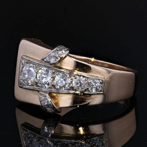 Bague 54 Bague tank asymétrique en or rose 18 carats et diamants 58 Facettes 20-523-54