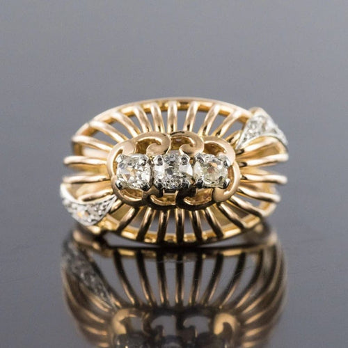 Bague 54 Bague dôme en or jaune 18 carats, platine et diamants 58 Facettes 20-031-55