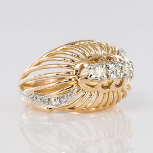Bague 54 Bague dôme en or jaune 18 carats, platine et diamants 58 Facettes 20-031-55