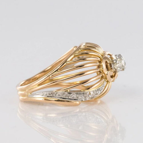 Bague 54 Bague dôme en or jaune 18 carats, platine et diamants 58 Facettes 20-031-55
