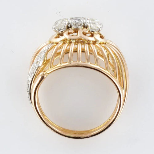 Bague 54 Bague dôme en or jaune 18 carats, platine et diamants 58 Facettes 20-031-55
