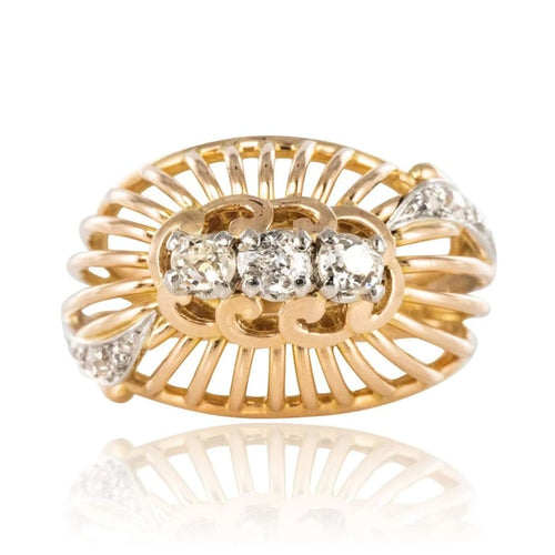 Bague 54 Bague dôme en or jaune 18 carats, platine et diamants 58 Facettes 20-031-55