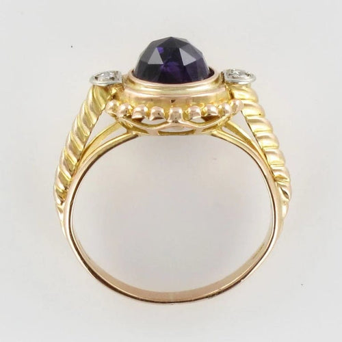 Bague 47 Bague ancienne en or jaune 18 carats avec améthyste et diamants 58 Facettes 19-431-54