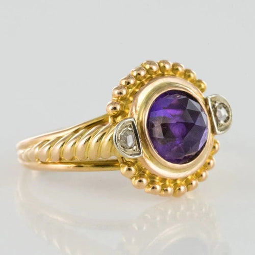 Bague 47 Bague ancienne en or jaune 18 carats avec améthyste et diamants 58 Facettes 19-431-54