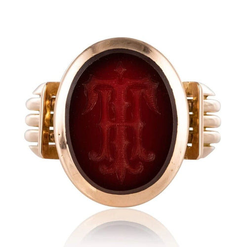 Bague 53 Bague chevalière intaille sur cornaline en or jaune 18 carats 58 Facettes 19-641-51