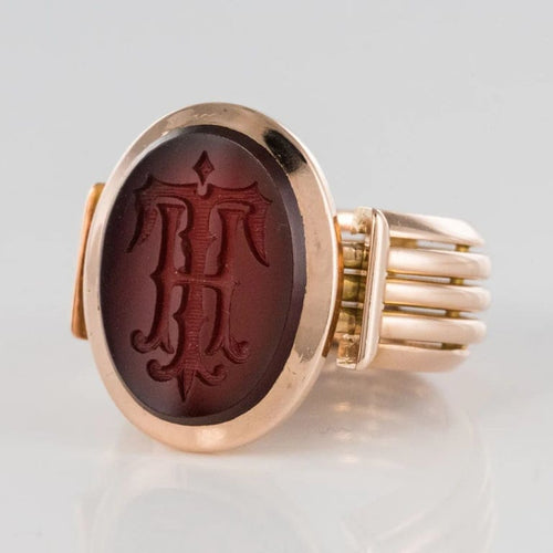 Bague 53 Bague chevalière intaille sur cornaline en or jaune 18 carats 58 Facettes 19-641-51