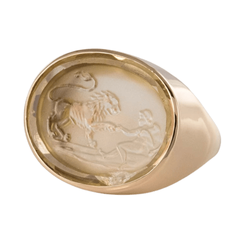 Bague 59 Bague en or rose 18 carats - Intaille sur quartz 58 Facettes 20-082-55