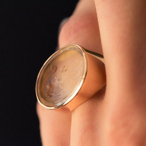 Bague 59 Bague en or rose 18 carats - Intaille sur quartz 58 Facettes 20-082-55