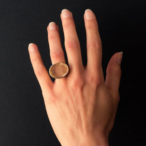 Bague 59 Bague en or rose 18 carats - Intaille sur quartz 58 Facettes 20-082-55