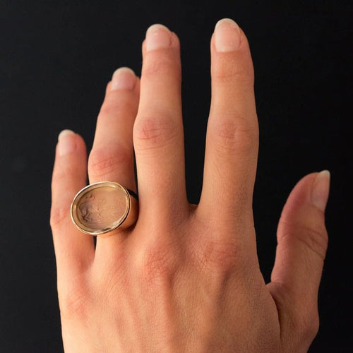 Bague 59 Bague en or rose 18 carats - Intaille sur quartz 58 Facettes 20-082-55