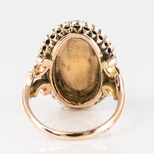 Bague 58 Bague pompadour ancienne en or rose 18 carats, agate verte et diamants 58 Facettes 20-246-56