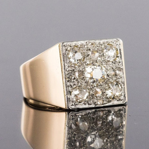 Bague 55 Bague Art déco pavée de diamants en or rose 18 carats et platine 58 Facettes 20-157