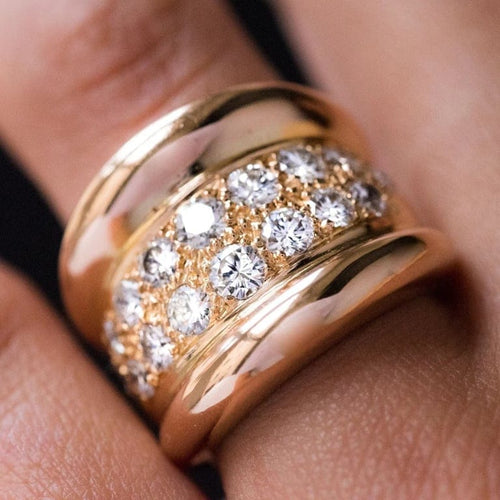 Bague 50 Bague jonc godrons pavée de diamants en or rose 18 carats 58 Facettes 20-238-47