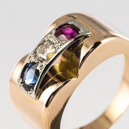 Bague 52 Bague tank en or jaune 18 carats avec saphir, rubis et diamant 58 Facettes 20-349-49