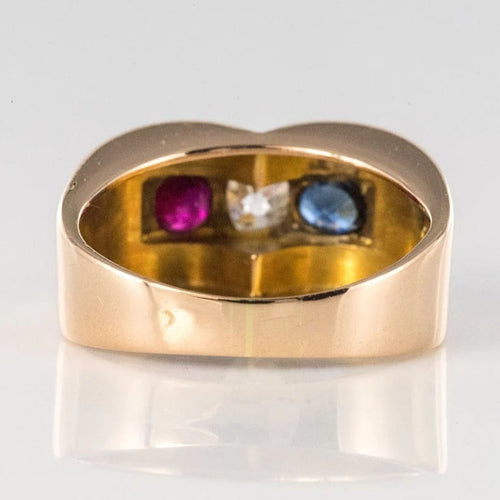 Bague 52 Bague tank en or jaune 18 carats avec saphir, rubis et diamant 58 Facettes 20-349-49