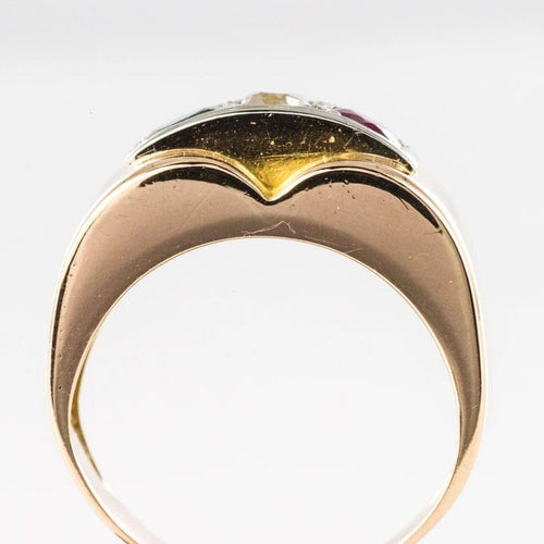 Bague 52 Bague tank en or jaune 18 carats avec saphir, rubis et diamant 58 Facettes 20-349-49