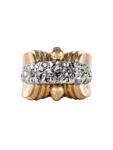 Bague 52 Bague rétro ancienne en or jaune 18 carats, platine et diamants 58 Facettes 20-316-48