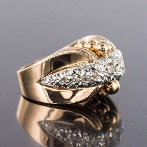 Bague 52 Bague rétro ancienne en or jaune 18 carats, platine et diamants 58 Facettes 20-316-48