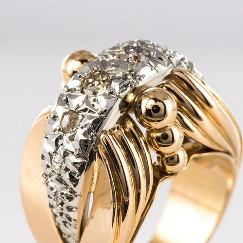 Bague 52 Bague rétro ancienne en or jaune 18 carats, platine et diamants 58 Facettes 20-316-48