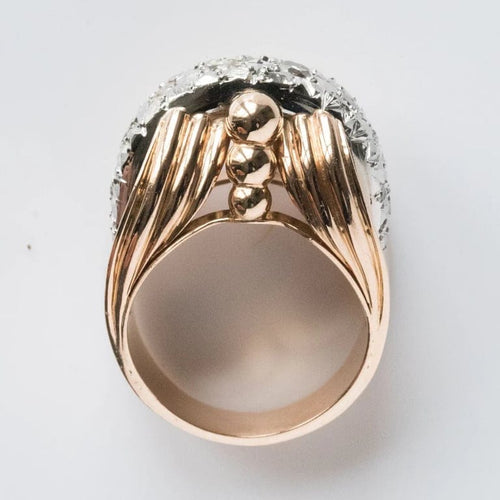 Bague 52 Bague rétro ancienne en or jaune 18 carats, platine et diamants 58 Facettes 20-316-48