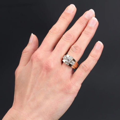 Bague 56 Bague tank en or rose 18 carats et platine avec diamants 58 Facettes 20-322-52