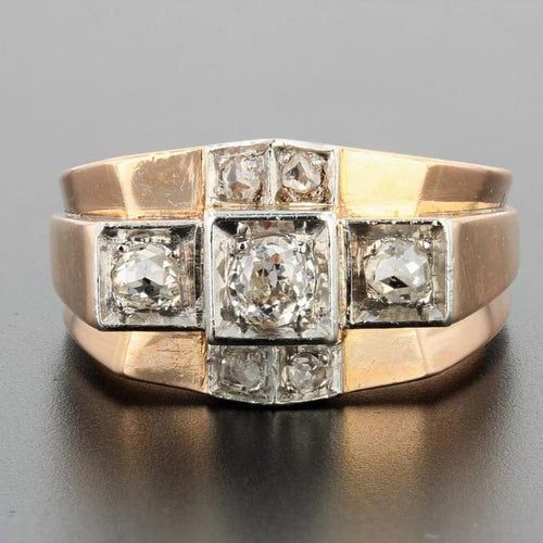Bague 56 Bague tank en or rose 18 carats et platine avec diamants 58 Facettes 20-322-52