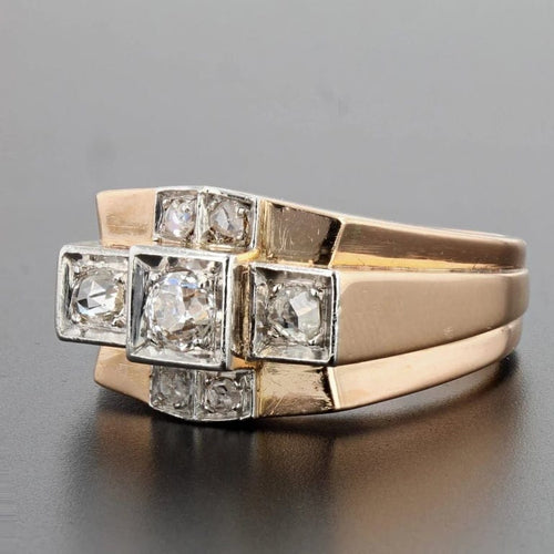 Bague 56 Bague tank en or rose 18 carats et platine avec diamants 58 Facettes 20-322-52