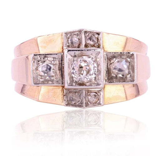 Bague 56 Bague tank en or rose 18 carats et platine avec diamants 58 Facettes 20-322-52