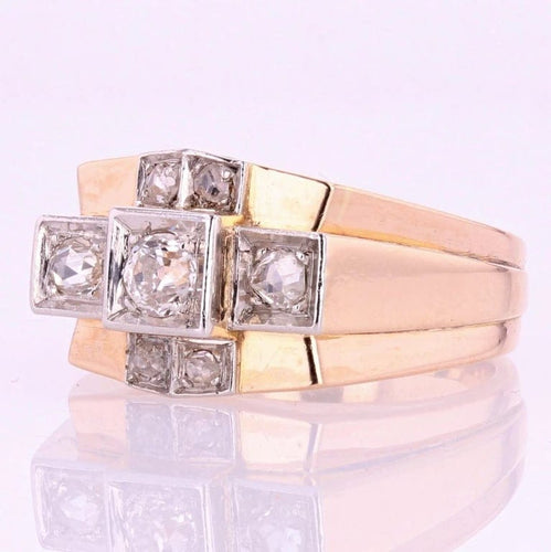 Bague 56 Bague tank en or rose 18 carats et platine avec diamants 58 Facettes 20-322-52
