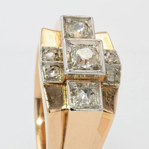 Bague 56 Bague tank en or rose 18 carats et platine avec diamants 58 Facettes 20-322-52