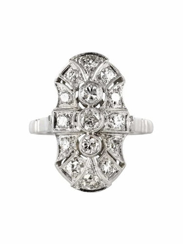 Bague 53 Bague style Art déco en or blanc 18 carats et diamants 58 Facettes 20-263-57