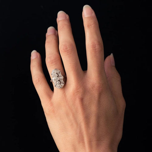 Bague 53 Bague style Art déco en or blanc 18 carats et diamants 58 Facettes 20-263-57