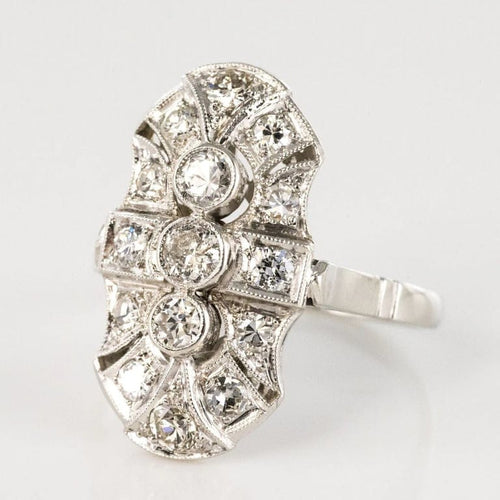 Bague 53 Bague style Art déco en or blanc 18 carats et diamants 58 Facettes 20-263-57